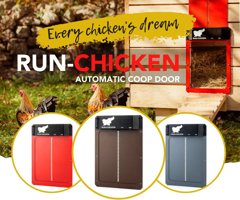 Run Chicken Model T50, Automatic Chicken Coop Door, Full Aluminum Doors, Light Sensing, Evening and