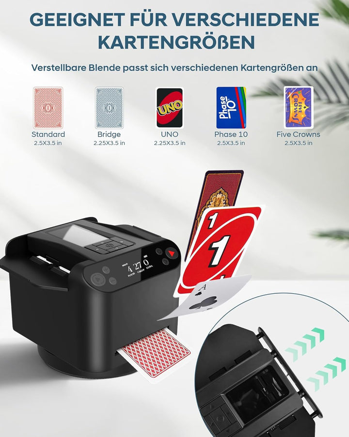 Automatischer Kartenmischer und Austeiler, 360° Drehung für 1–2 Decks, Kartenmischmaschine Kartenmis