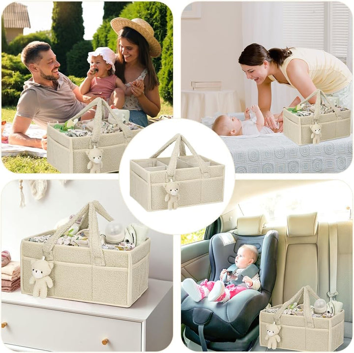 Baby Windel Caddy Organizer, Windel Organizer, Plüsch Baby Diaper Caddy mit Fächern & Griffen, Off-W