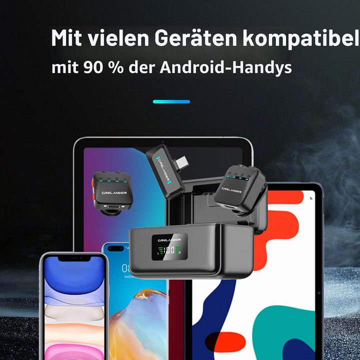 3 in 1 Professionelles Mini-Drahtloses Mikrofon für iPhone/Android/Kamera, Bluetooth Lavalier-Mikrof