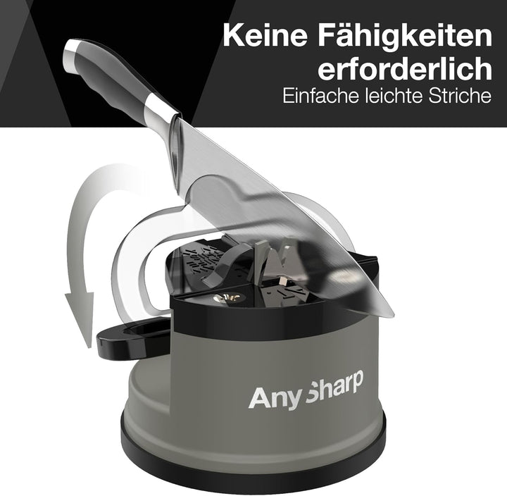 AnySharp Messerschärfer, Freihändige Sicherheit, PowerGrip Saugnapf, Sicheres Schärfen aller Küchenm