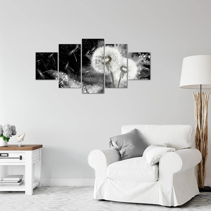 Runa Art Wandbilder Blumen Pusteblume 5 Teilig Bild auf Vlies Leinwand Deko Wohnzimmer Abstrakt Schw