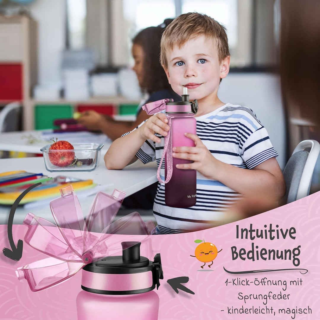 My Vesperbox® Trinkflasche Kinder [500ML] - Wasserflasche Kohlensäure Geeignet & Auslaufsicher - Wat