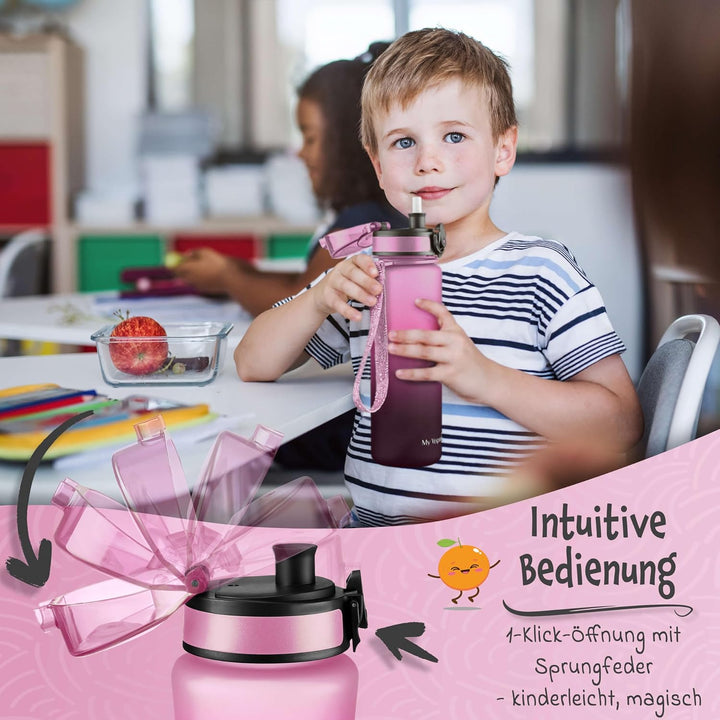 My Vesperbox® Trinkflasche Kinder [500ML] - Wasserflasche Kohlensäure Geeignet & Auslaufsicher - Wat