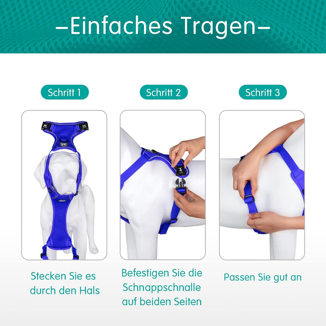 PoyPet Reflektierendes, weiches, atmungsaktives Hundegeschirr aus Mesh, erstickungsfreie, doppelt ge