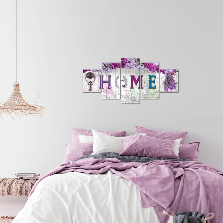 Runa Art Wandbilder Home 5 Teilig Bild auf Vlies Leinwand Deko Wohnzimmer Blumen Steinoptik Violett