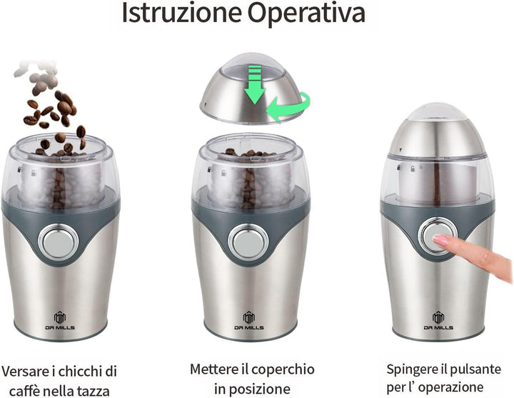 DR MILLS DM-7448A Elektrische Gewürz- und Kaffeemühle, Messer, Tasse und Gehäuse bestehen aus SUS304