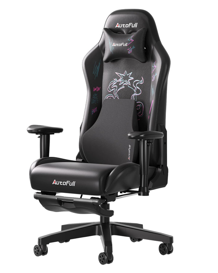 AutoFull C3 Gaming Stuhl Rennstil, Ergonomisch Gaming-Stuhl mit Fussstütze, Gaming Stühle mit Höhenv
