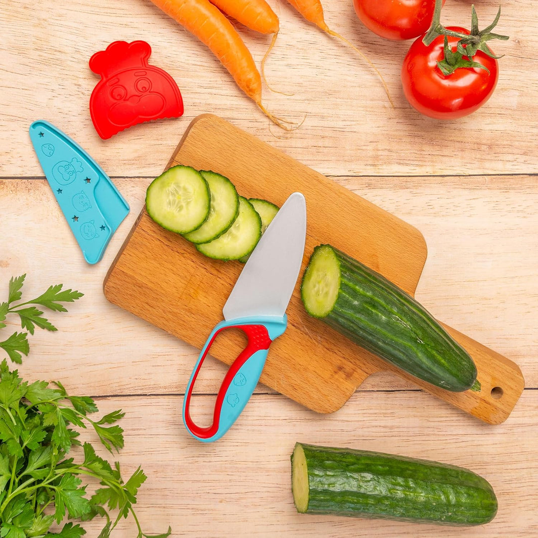 Messer für Kinder: Mit Fingerschutz, Klingenschutz und ergonomischen Griff. Teal/Turquoise Green