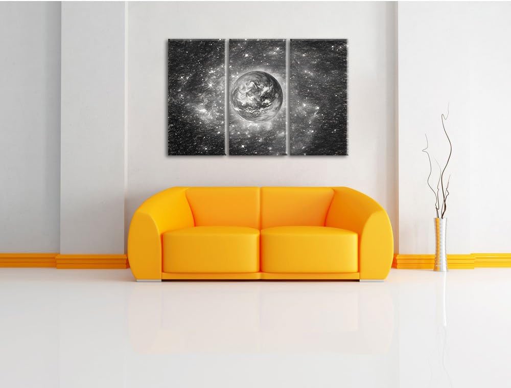 Pixxprint Planet Erde im Weltraum Kunst als Leinwandbild/Grösse: 3 Teilig (120x80 cm) cm/Wandbild/Ku