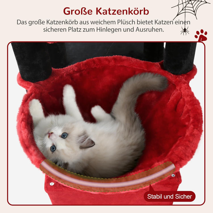 Globlazer Kratzbaum Schwarz Rot für 3-5 Grosse Katzen 156 cm mit 2 Extragross Katzenhaus 45 * 40 * 3