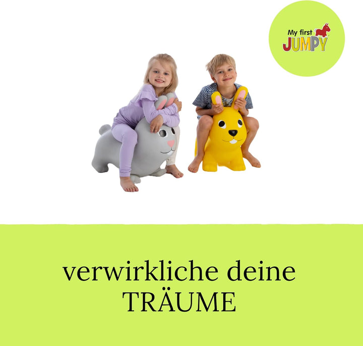 GERARDO'S Toys Jumpy Hüpftier Hase Grau ca. 58 cm - Hüpftiere ab 1 Jahr - Aufblasbare Tiere für drin