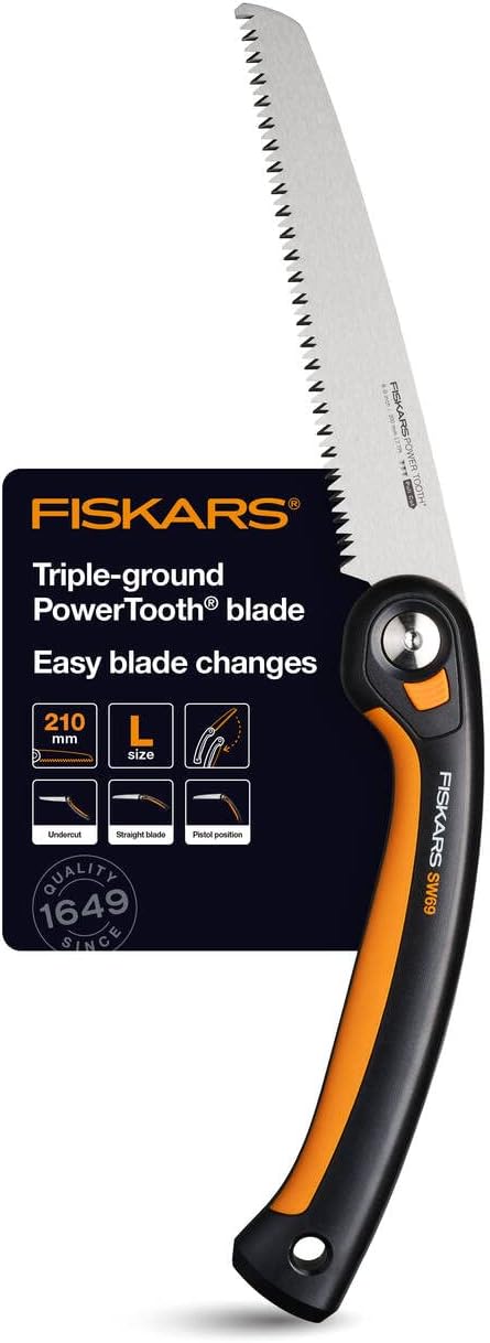 Fiskars Plus Klappsäge, Für dicke Stämme und Äste, 3 Schneidpositionen, Scharfes Power Tooth-Blatt,