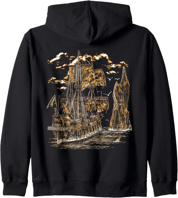 Piraten Schiff Pirates Open Sea Carribean Rocks Shark Hai Kapuzenjacke