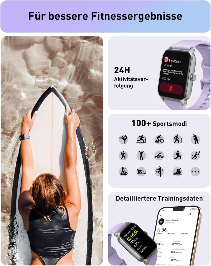 Gydom Smartwatch Damen mit Telefonfunktion 1.8" Alexa Integriert Fitnessuhr 100+ Sportmodi, Pulsmess