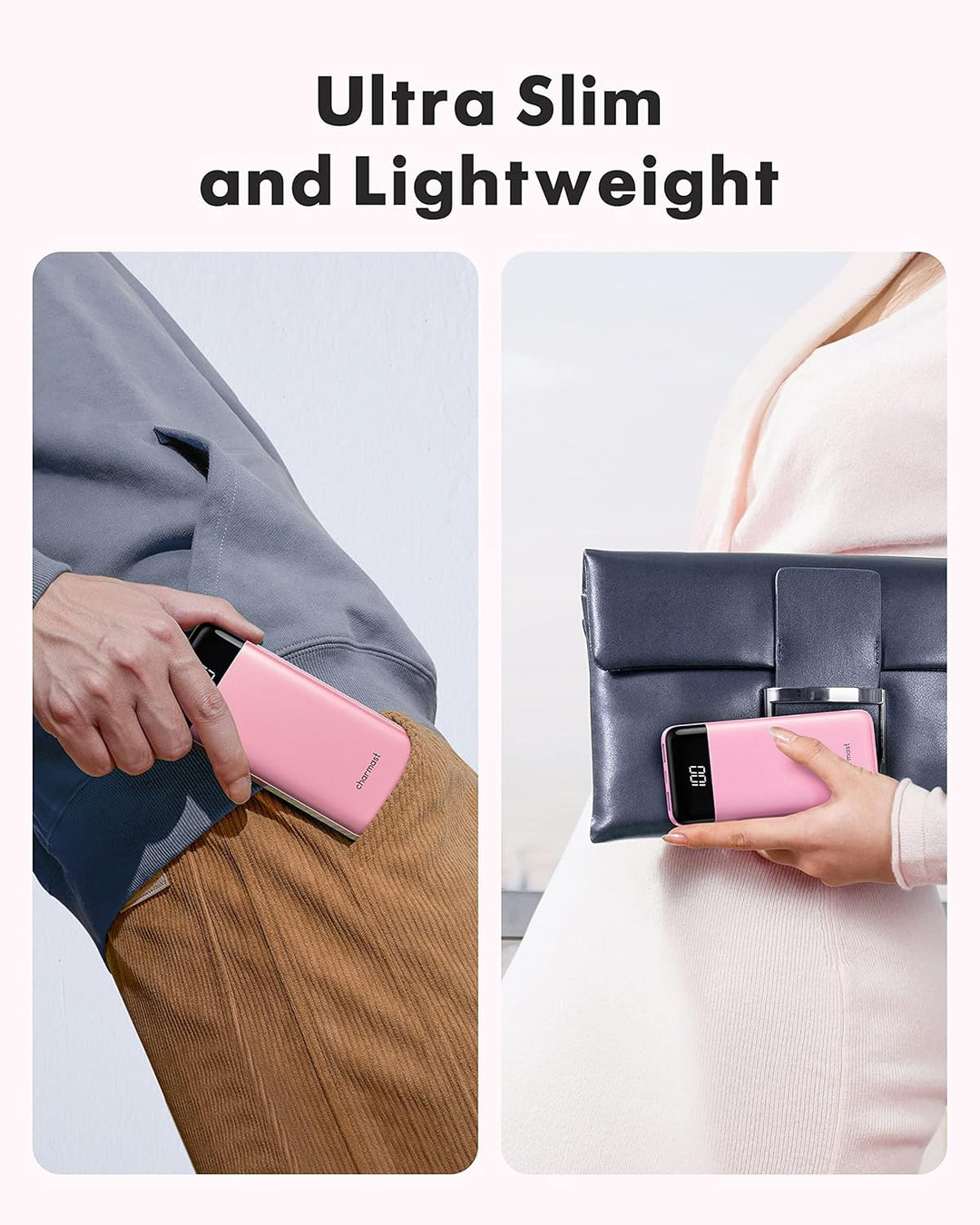 Charmast Powerbank 10000mAh Externer Akku USB C Power Bank mit 4 integriertes Ladekabel Tragbares La