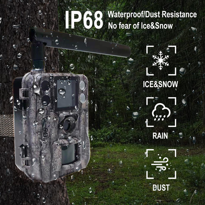 Wildkamera,4G 37MP Fotofalle 940nm Schwarz IR Kein Glanz IP68-Schutzklasse Überwachungskamera Wildti