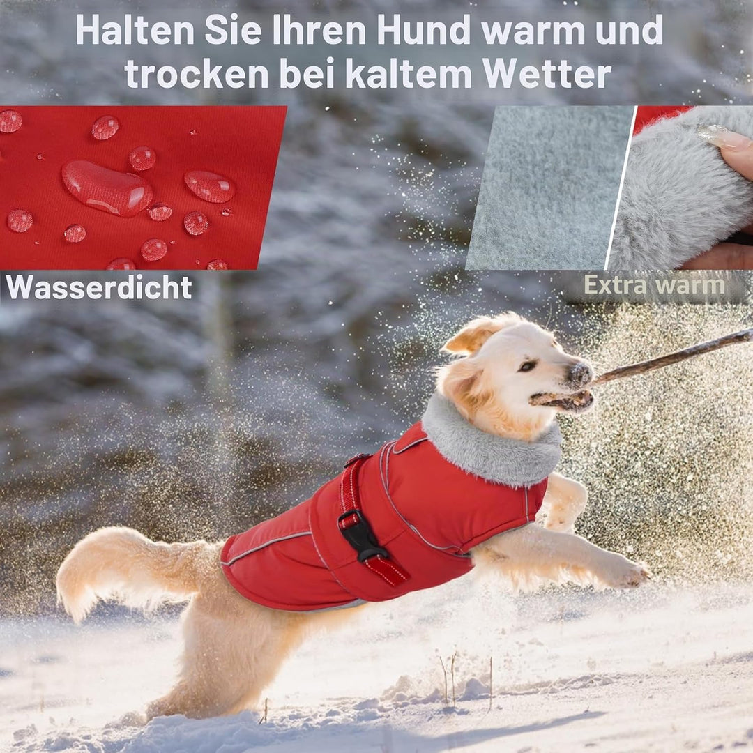Lelepet Hundemantel Winterweste Reflektierende Fleece Hundejacke für Grosse Hunde Wasserdicht Hundej