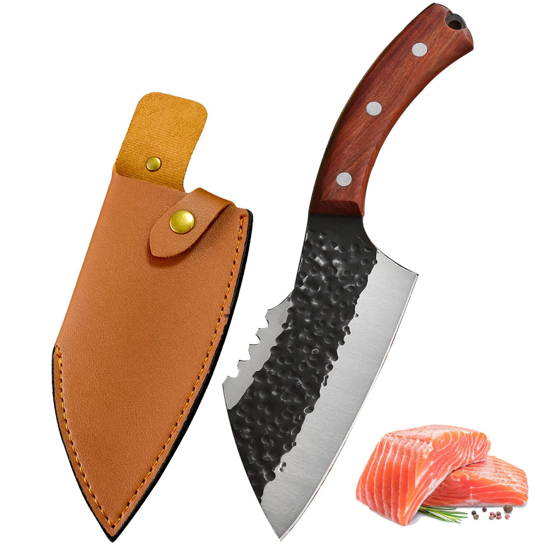 Fubinaty Kochmesser Handgefertigtes geschmiedetes Fleischbeil Full Tang Outdoor Jagd Camping Messer