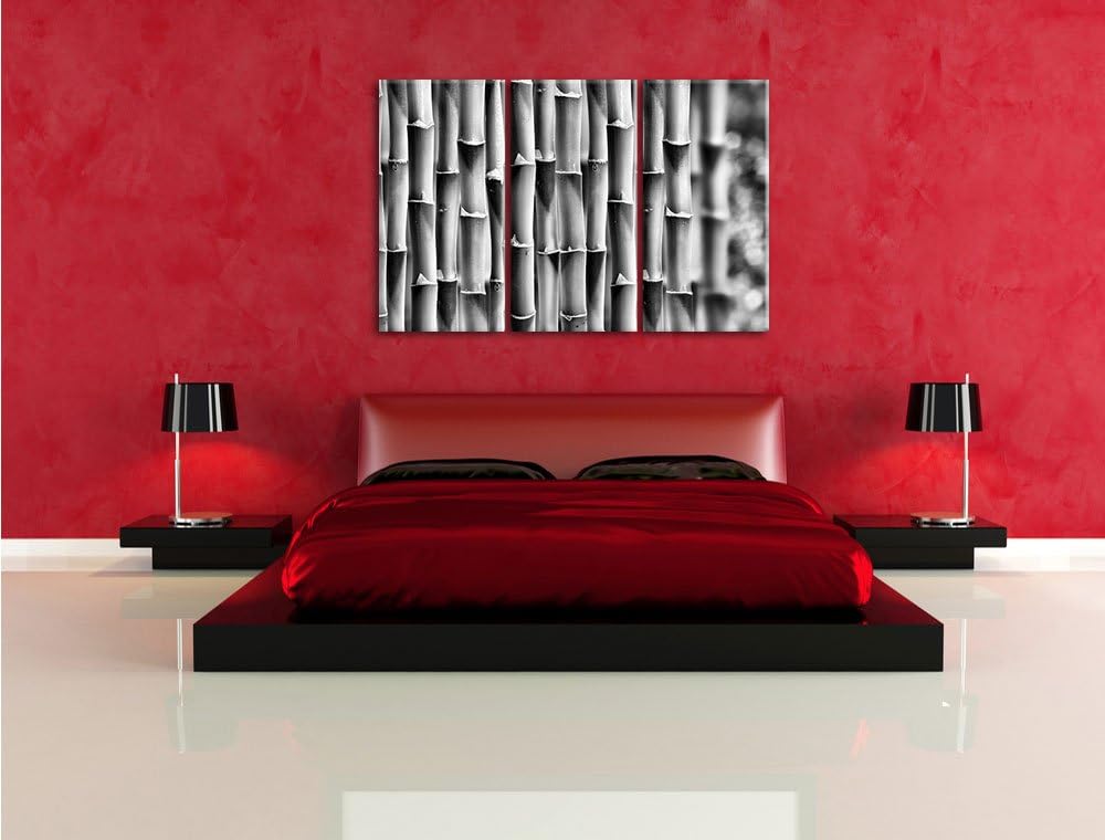 Pixxprint Grüner frischer Bambus als Leinwandbild/Grösse: 3 Teilig (120x80) cm/Wandbild/Kunstdruck/f