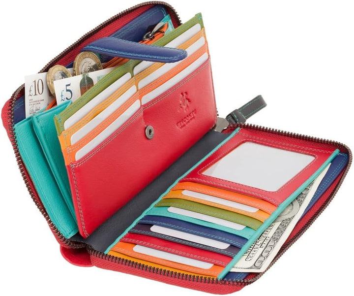 VISCONTI 100% Pur Leder Damen Portemonee RFID Schutz Geldbeutel XL Geldbörse mit Reissverschluss für