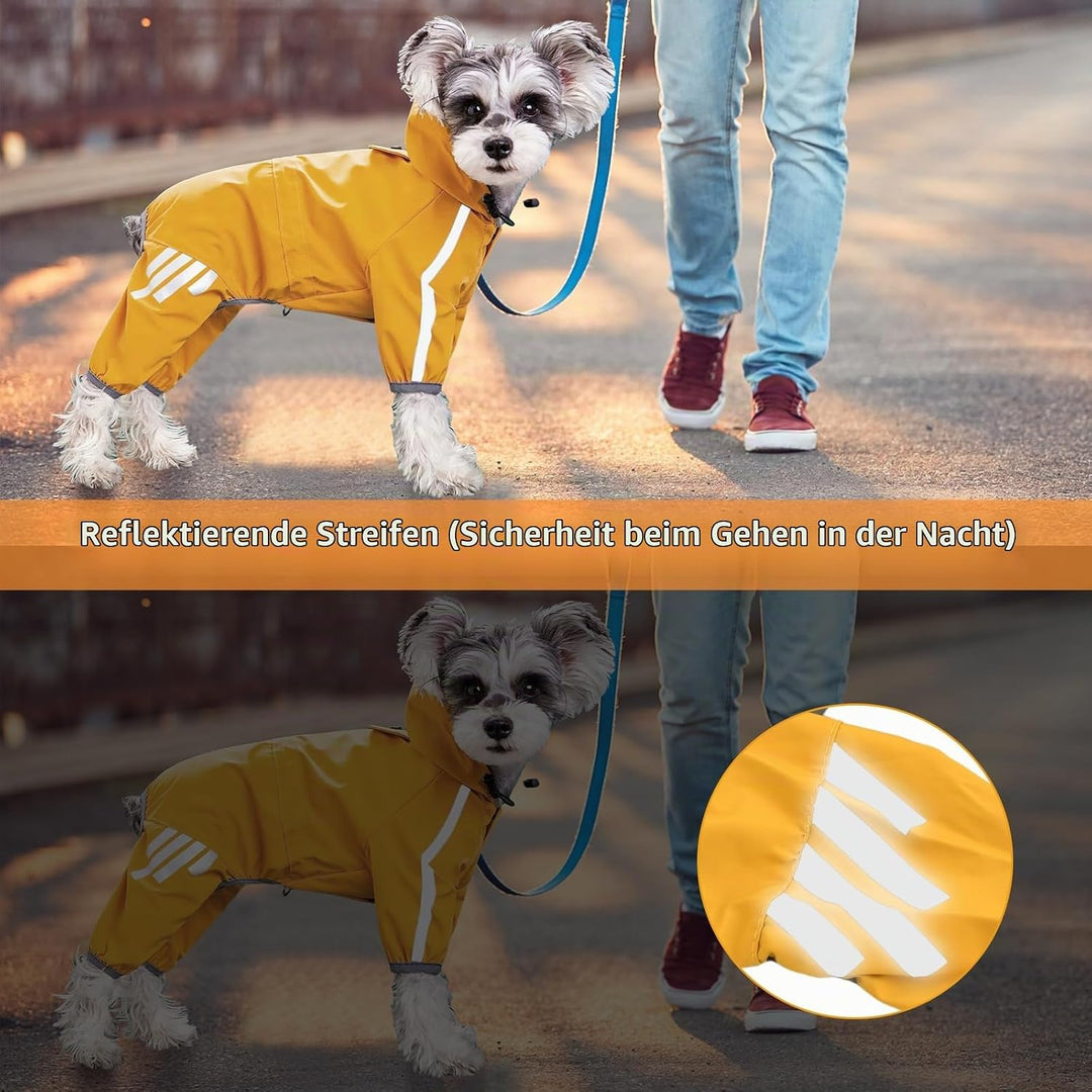 Amexo Regenmantel für Hunde Hunderegenmantel wasserdichte mit Kragenloch Einstellbare 4-Beine Hausti