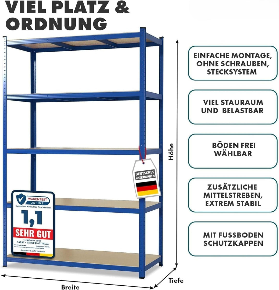 Floordirekt Schwerlastregal, 2er Set, blau 150 x 75 x 30 cm Steckregal, Kellerregal, Lagerregal, Wer