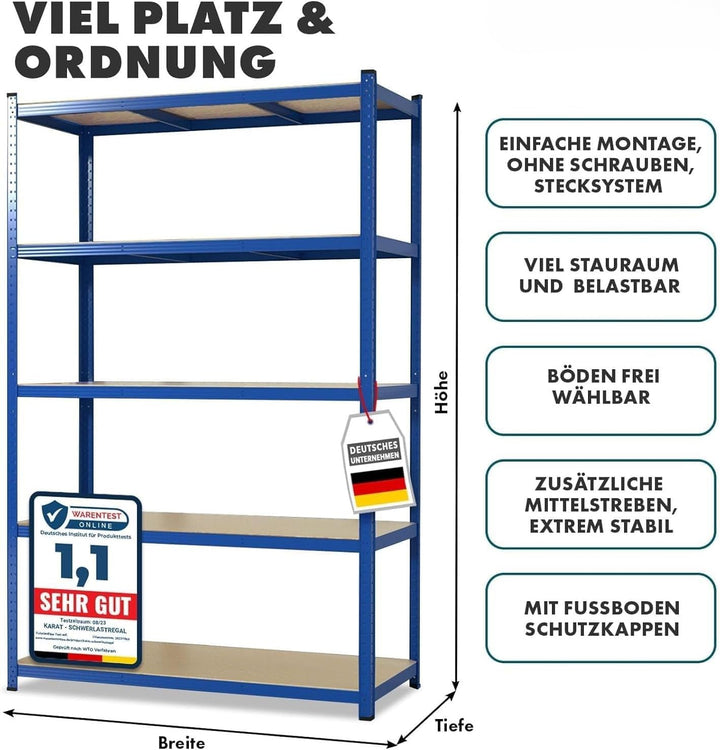Floordirekt Schwerlastregal, 2er Set, blau 150 x 75 x 30 cm Steckregal, Kellerregal, Lagerregal, Wer