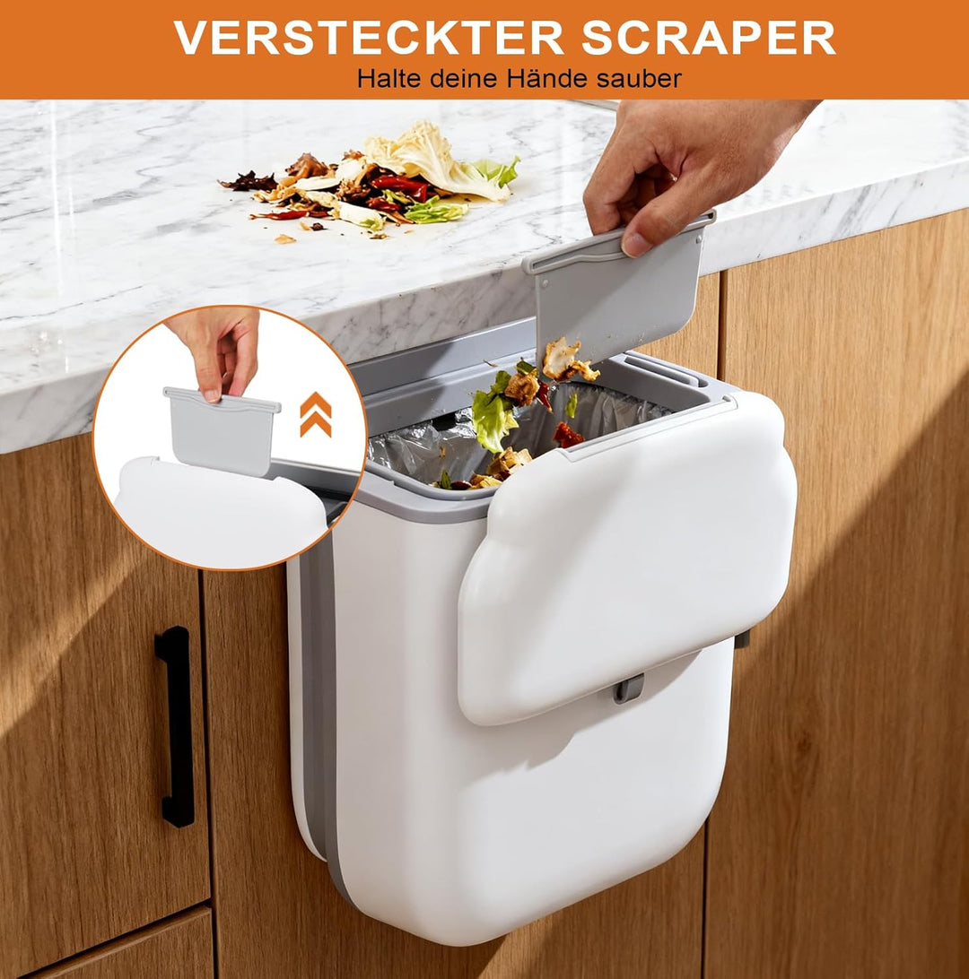 Küchenmülleimer mit Deckel, 10L Mülleimer Hängend für Küche, Faltbare Mülleimer mit Deckel, Kompostb
