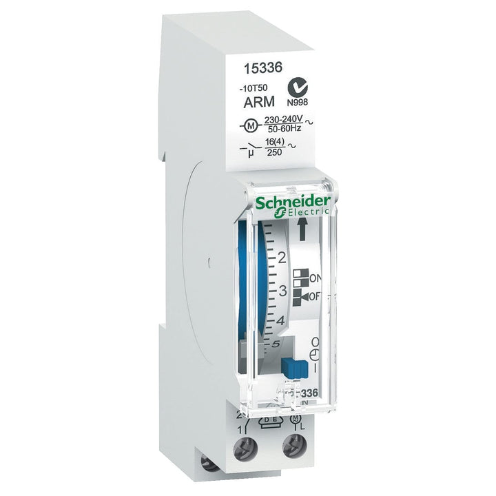 Schneider 15336 Zeitschaltuhr mech. IH24h 1c ARM, 1 TE, 24 Std, 1 Kanal, 100 Std. Reserve, Weiss, 18