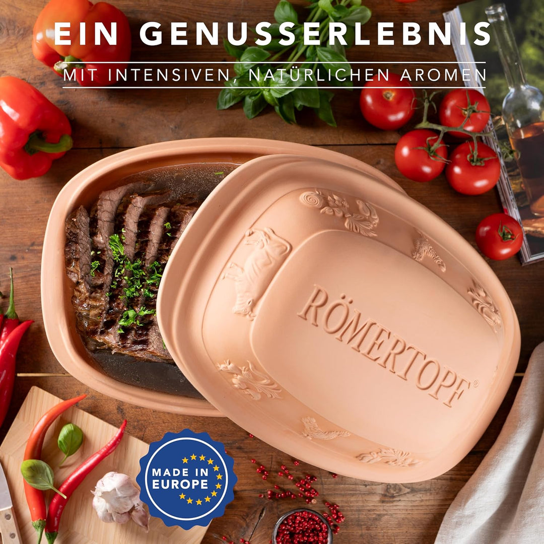 Römertopf Bräter Rustico Keramik Dampfgarer aus Naturton geeignet für bis zu 6 Personen mit 5 Liter