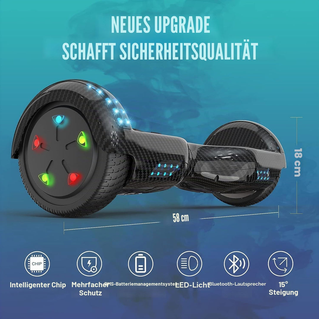 GeekMe Hoverboards 6.5”Zweimotoren 2-Rad-Hoverboards Hoverboards mit LED-Leuchten Bluetooth Color Sc