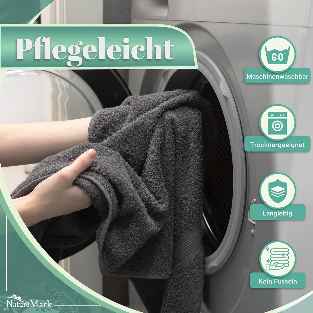 NatureMark 8er Pack Handtücher, 100% Baumwolle, 50 x 100 cm, Handtuch Set Anthrazit grau Anthrazit/G