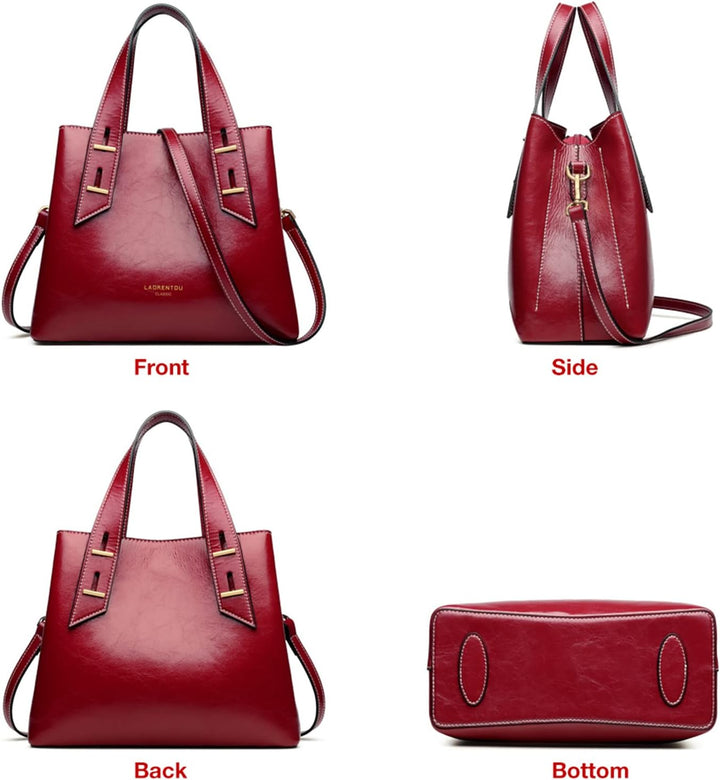 LAORENTOU Damen-Handtasche aus echtem Leder mit Tragegriff oben 01-1 Rot (Kleine Grösse), 01-1 Rot (