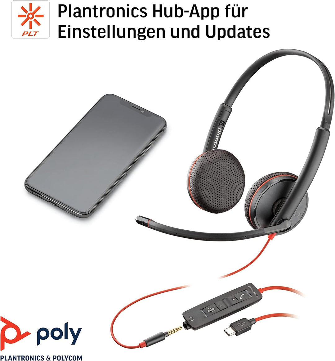 Plantronics – Blackwire 3225, kabelgebundenes USB-C-Headset – Zwei-Ohr Headset (Stereo) mit Mikrofon