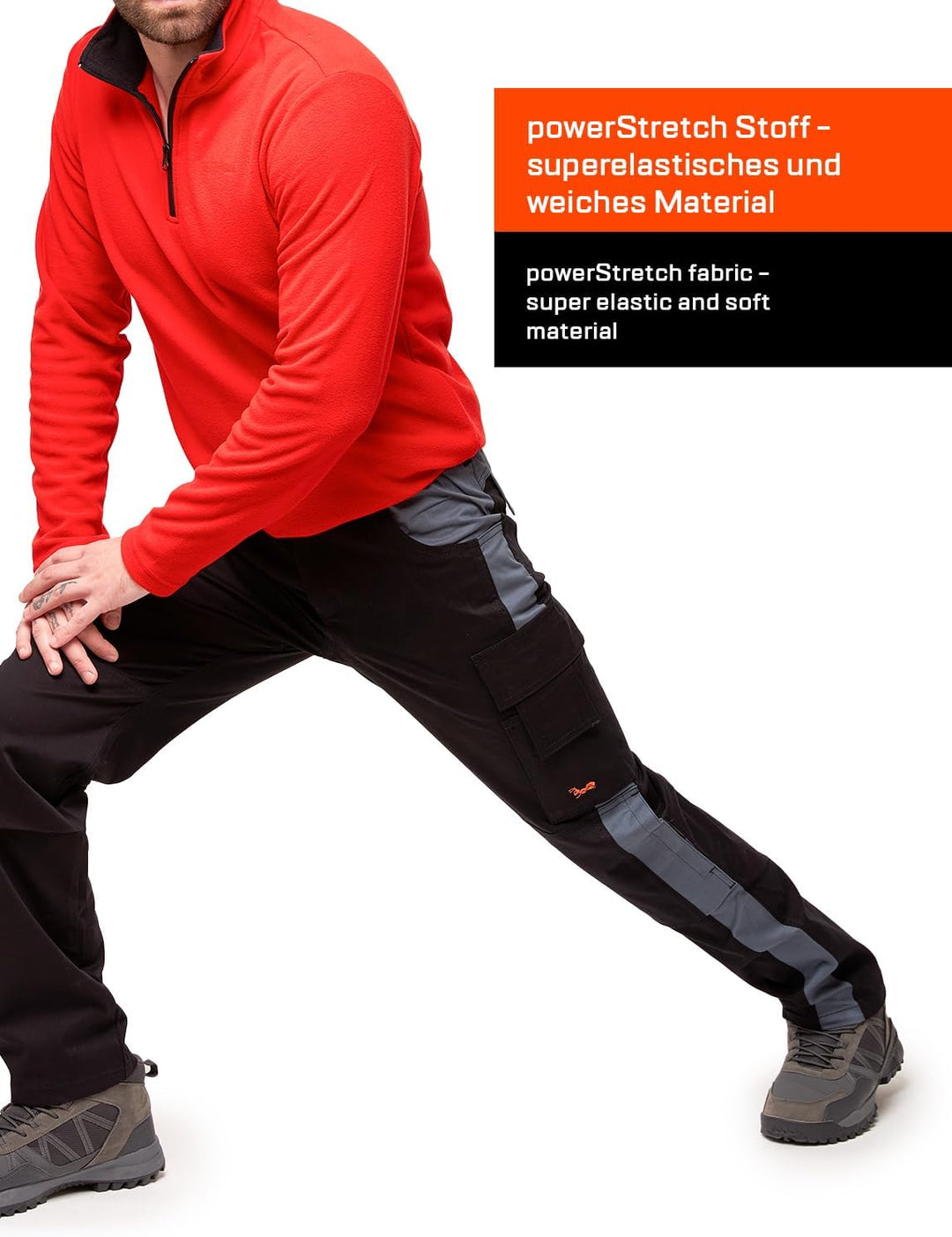 strongAnt Arbeitshose komplett Stretch Männer Berlin Pro Bundhose Schwarz Weiss Grau, 42 Schwarz-gra