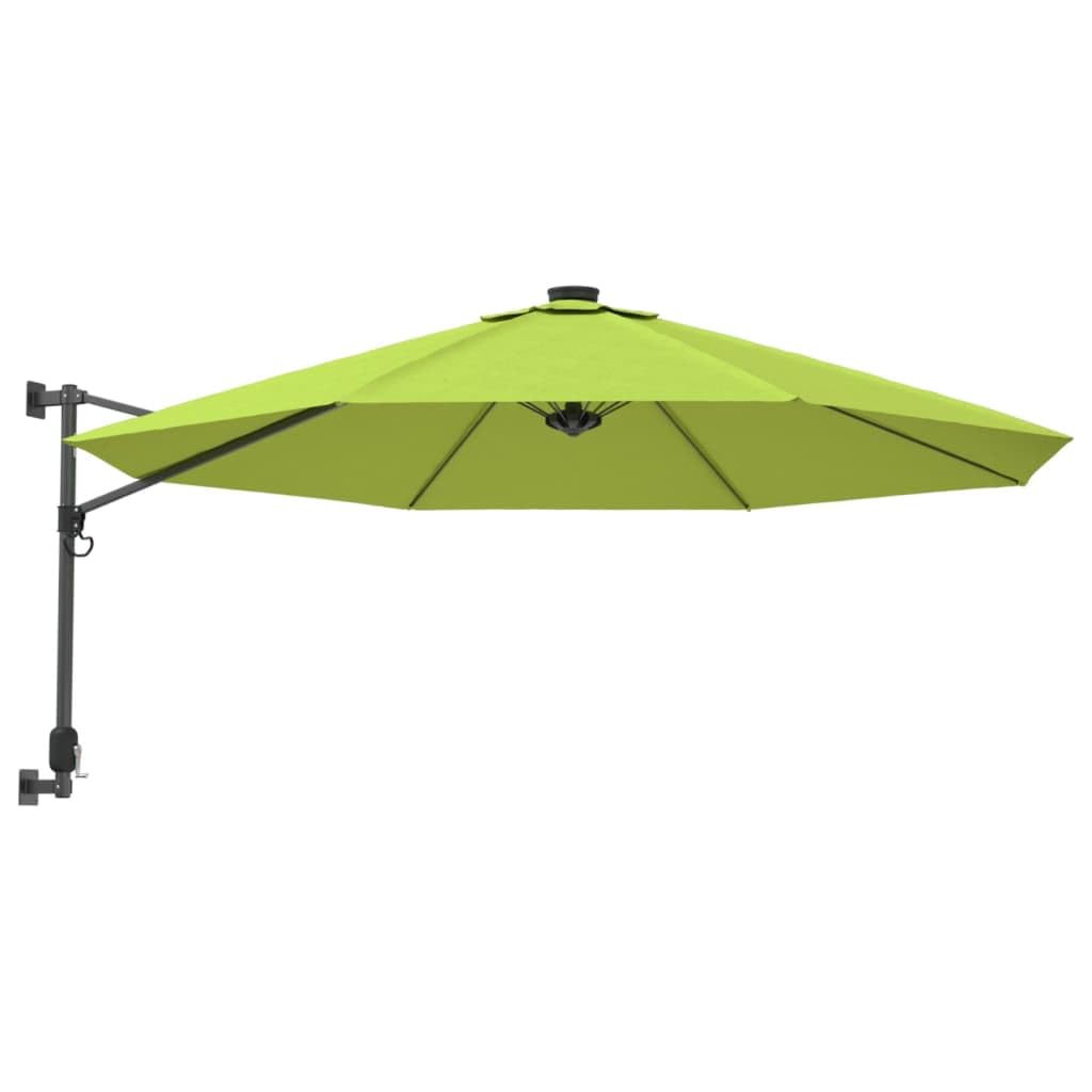 vidaXL Wand-Sonnenschirm mit LEDs Apfelgrün 290 cm, Grün