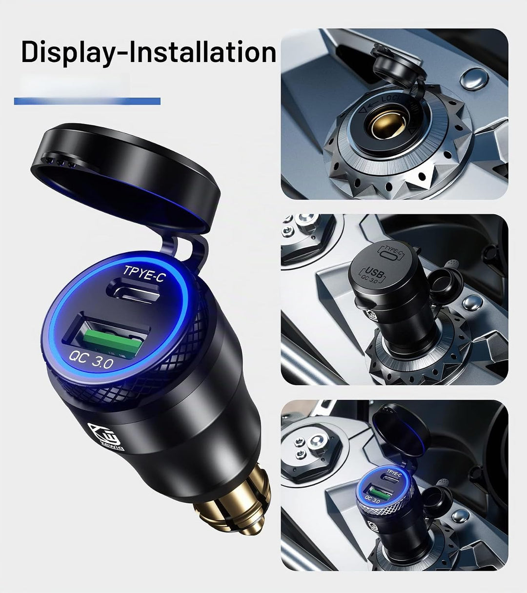 Kewig Aluminium DIN Hella Powerlet Stecker Ladegerät 30W Motorrad Dual Schnellladegerät 3.0 USB Lade