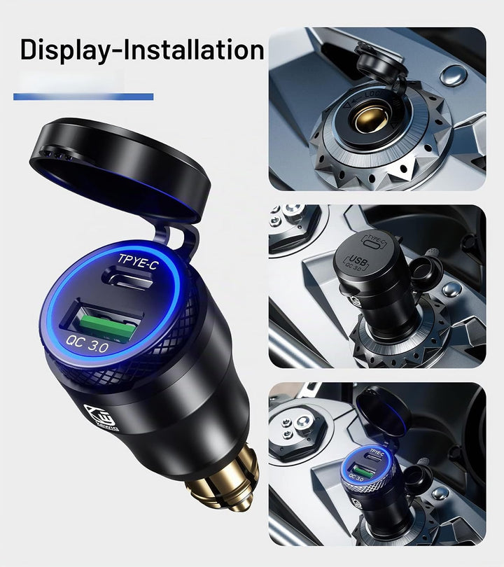 Kewig Aluminium DIN Hella Powerlet Stecker Ladegerät 30W Motorrad Dual Schnellladegerät 3.0 USB Lade