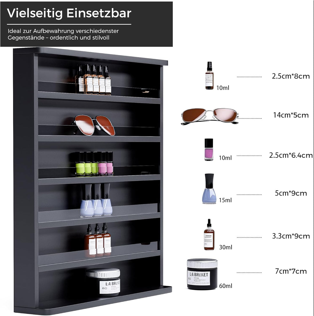 Nagellackregal Wandmontage mit 6 Ebenen, Stabiler Nagellack Organizer aus MDF & Acryl, Wandregal für