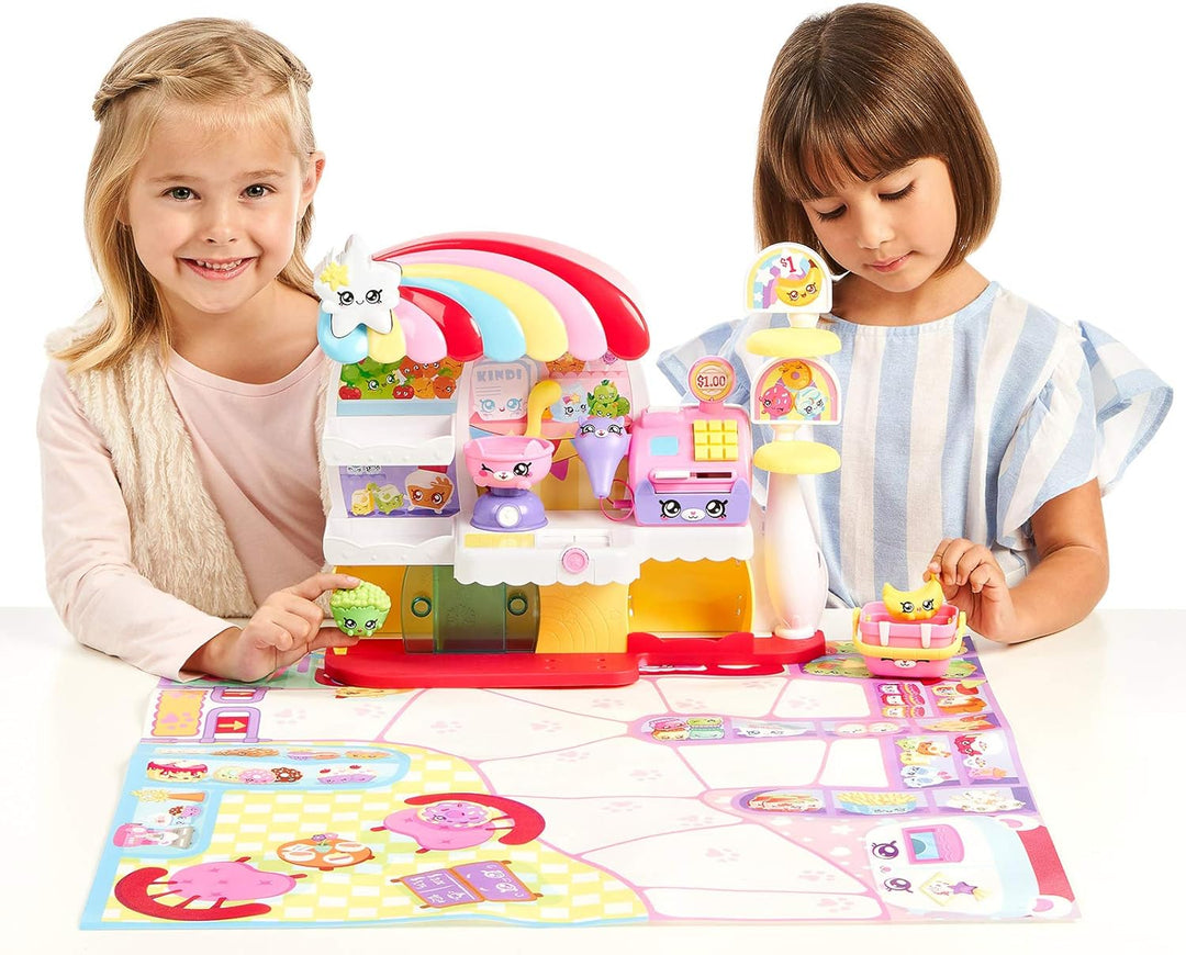 Kindi Kids 50003 Kitty Petkin-Supermarkt, 2 Shopkins und Spielunterlage aus Vinyl, Mehrfarbig Einzel