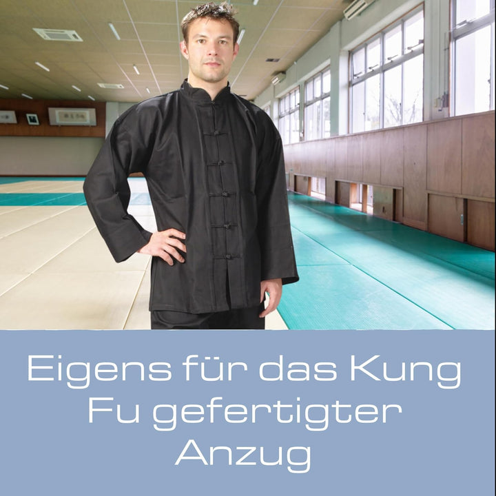Ju-Sports Kung Fu Anzug schwarz - Solider Kampfsport Anzug im klassischen Schnitt mit Kordelknöpfen