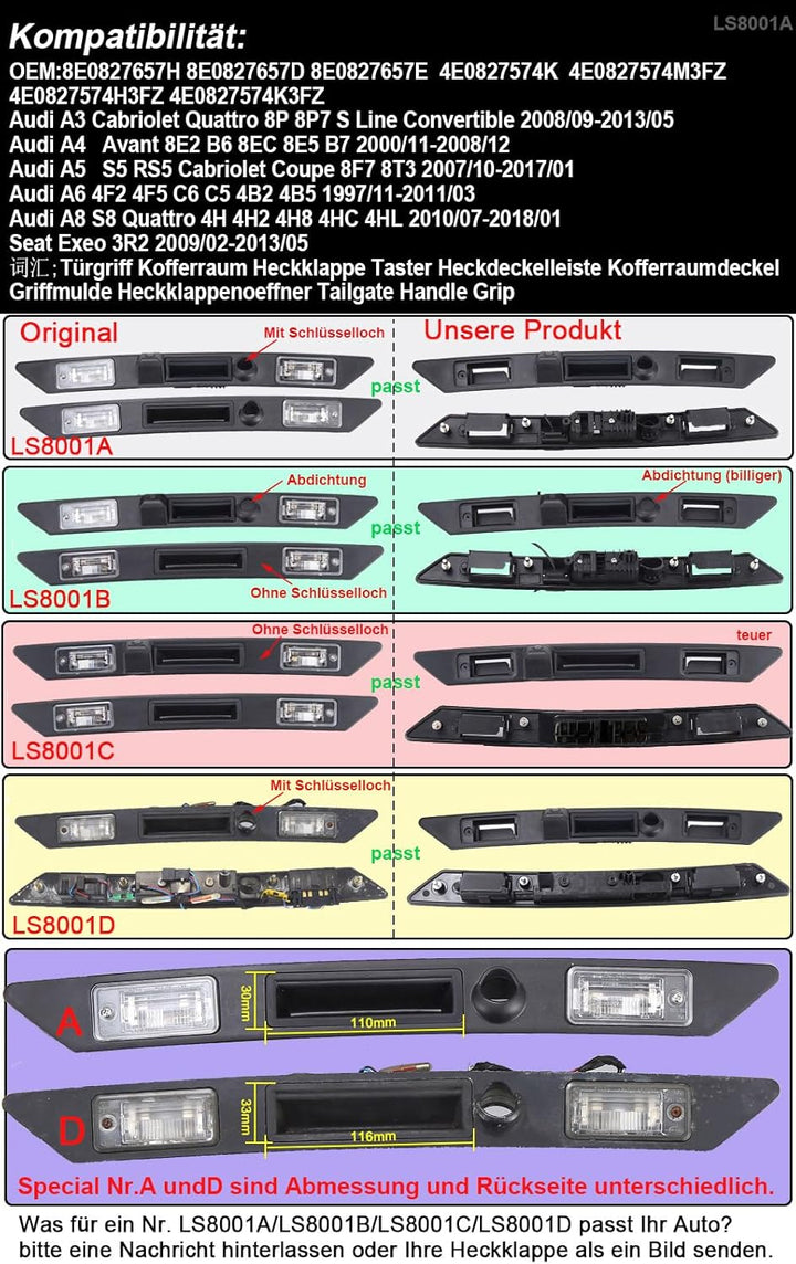 1280 * 720 Pixels Trunk Lid Grip Auto Rückfahrkamera Griffleiste Mit Taster Kofferraum Heckklappengr