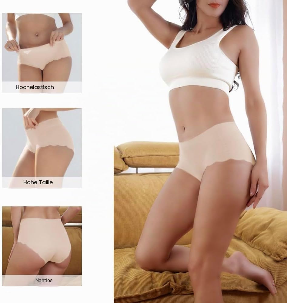Unterhosen Damen,Nahtlos Slips Unterwäsche Frauen,Hohe Taille Panties,No Show Panties,Mehrpack 4Er P