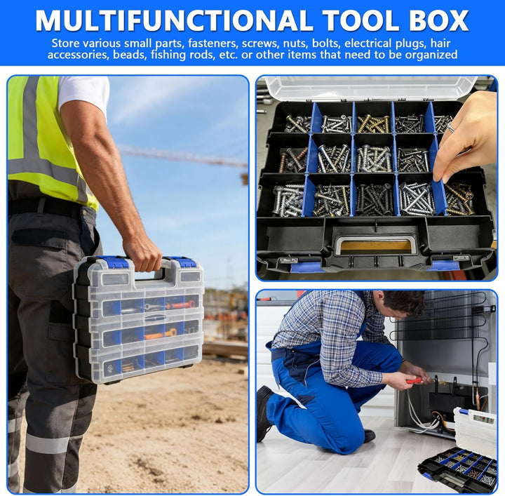 Doppelseitige Schrauben Sortierbox Werkzeug Organizer 34 Fächer Kleinteile Organizer mit Abnehmbarer