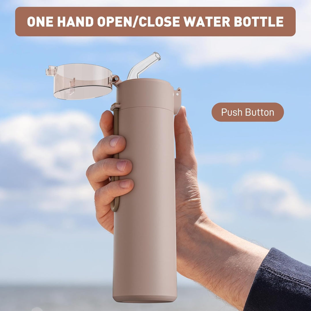 Trinkflasche Klein 270ml mit Strohhalm aus Edelstahl, Einhand-Bedienung, 100% Auslaufsicher, Ultra-K