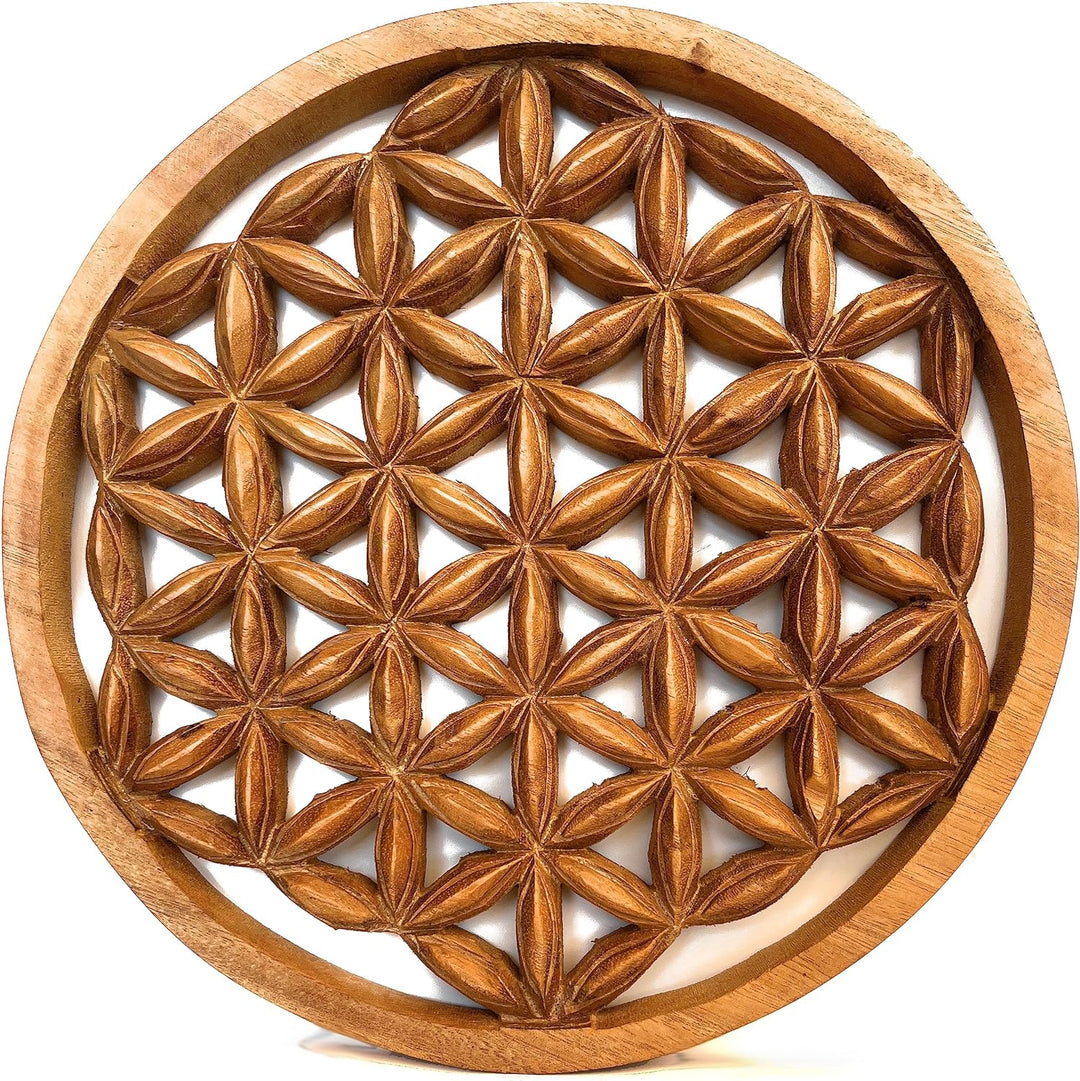 Trintura Blume des Lebens Wandbild 30 cm Lebensblume Energiebild Holzbild Handarbeit aus Akazien-Hol