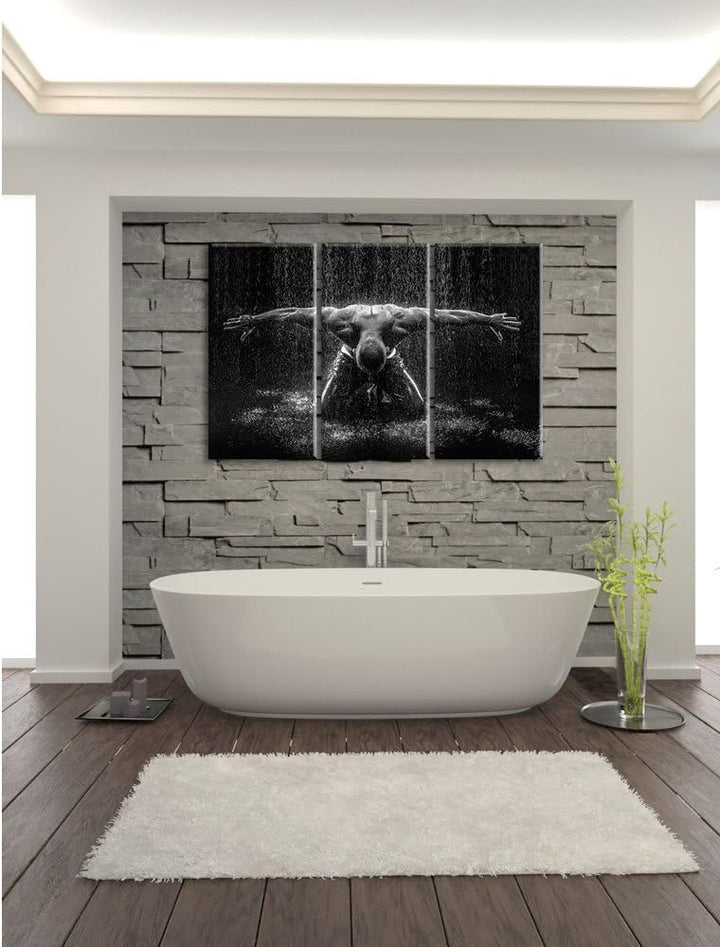 Pixxprint Bodybuilder im Regen 3-Teiler Leinwandbild 120x80 Bild auf Leinwand
