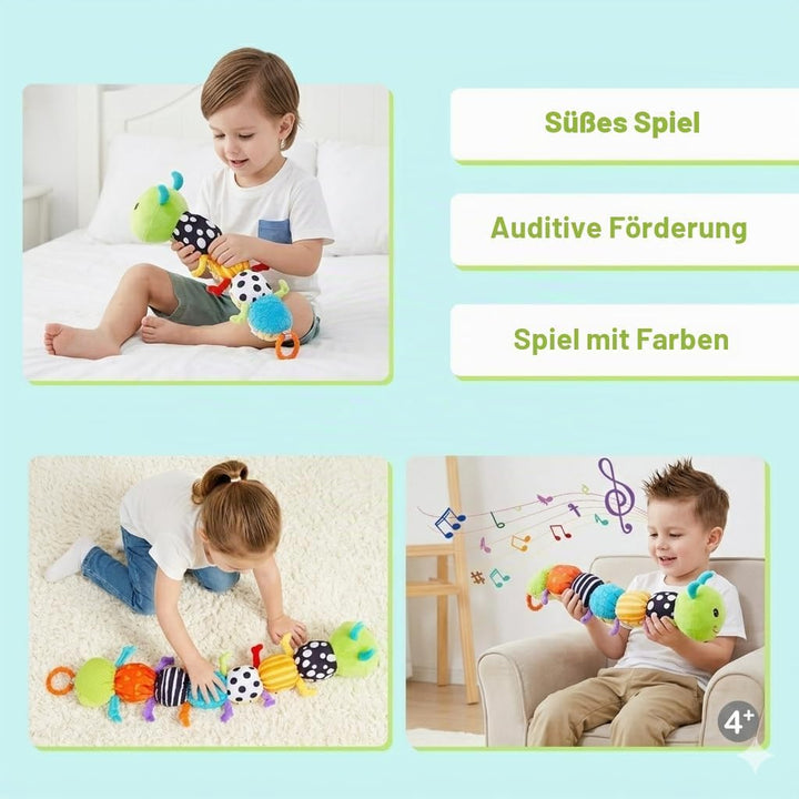 Raupe Plüschtier Spielzeug, Baby Spielzeug 0 3 6 Monate, Sensorik Raupe Mit Greifling, Rassel, Spieg