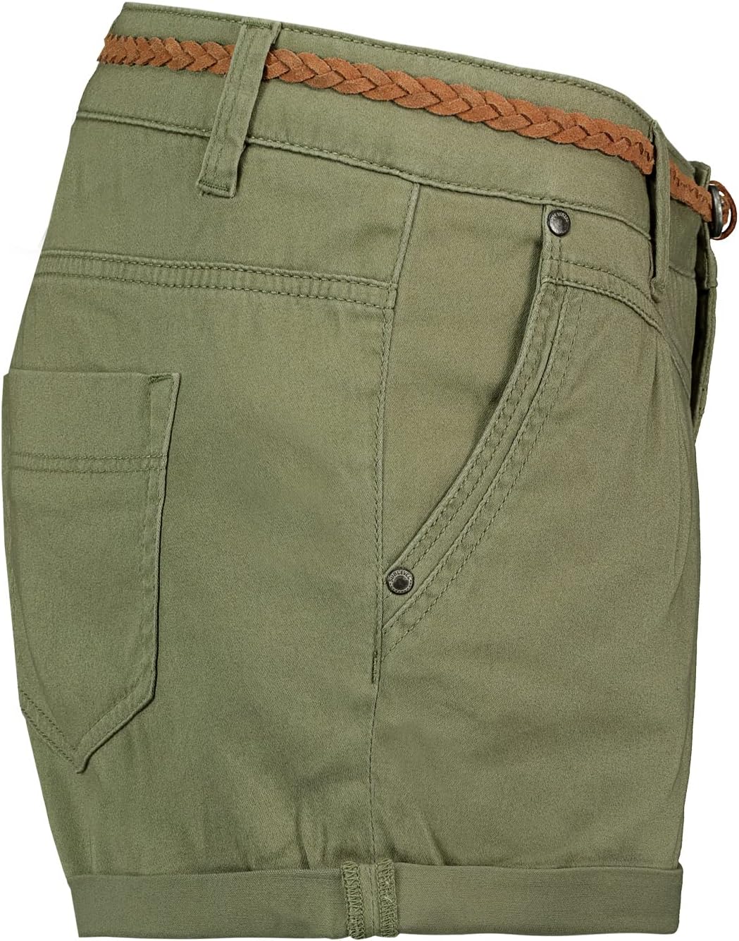 Sublevel Damen Kurze Hose Stretch-Shorts mit Flecht-Gürtel XS Middle-green, XS Middle-green
